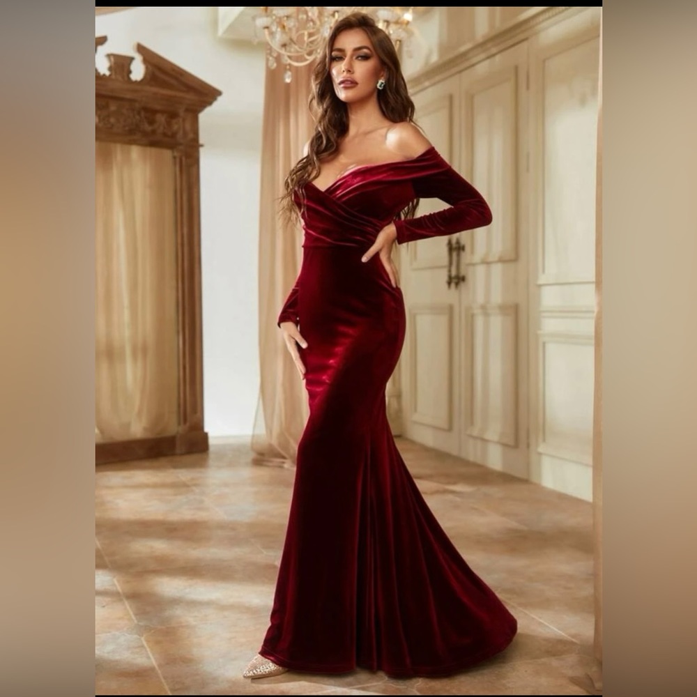 Off Shoulder Velvet Formal Dress - SHEIN